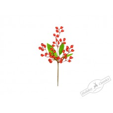 Ветка декоративная "Рябиновые бусы" с зелеными листочками, 33 см